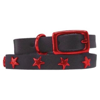 Platinum Pets Black Genuine Leather Cat and Puppy Collar with Stars   Red (7.5