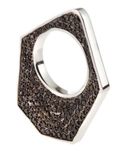 Two Tone Pave Medium Flat Triangle Ring, Silver, Size 6