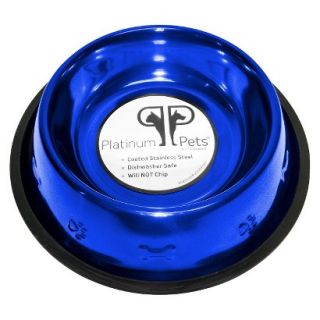Platinum Pets Stainless Steel Embossed Non Tip Dog Bowl   Blue (3 Cup)
