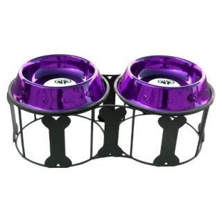 Platinum Pets Deluxe Bone Double Feeder with Two Stainless Steel Embossed Non 