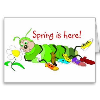 Spring is here cartoon caterpillar card