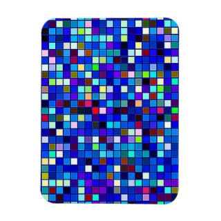 Vivid Blue Multicolored Square Tiles Pattern Magnet
