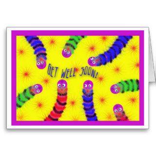 Get Well Soon Worm Fuzzy Greeting Cards