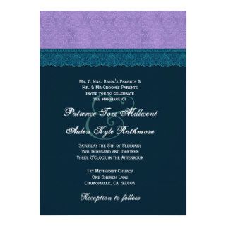 TT014 Teal Blue and Purple Lace Wedding Monogram Announcements