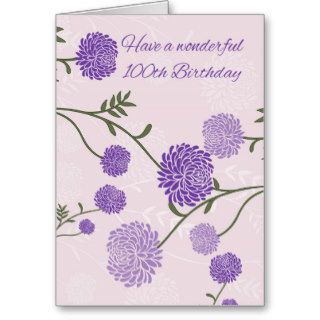 100th Birthday Greeting Card With Purple Flowers