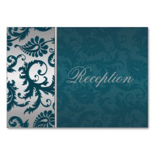 Silver and Teal Damask II Enclosure Card Business Card Template