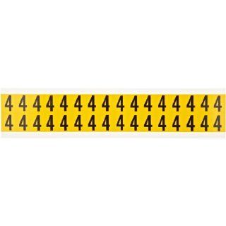 Brady 1520 4,  15 Series Number & Letter Card, 3/4" Height x 9/16" Width, Black on Yellow, Legend "4"  (32 per Card)