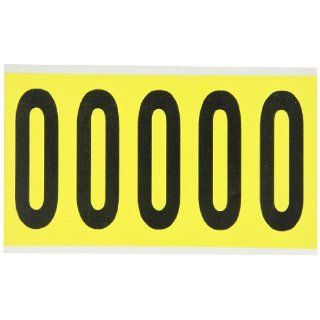 Brady 3460 0 5" Height, 1 3/4" Width, B 498 Repositionable Coated Vinyl Cloth, Black On Yellow Color 34 Series Indoor Number Label, Legend "0" (5 Lables Per Card) Industrial Warning Signs