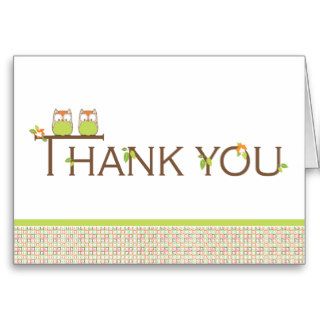 Baby Shower Thank You    Neutral Twin Baby Owls Greeting Card