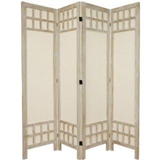 6 Feet Tall Window Pane Fabric Room Divider in Burnt White Number of Panels 4   Panel Screens