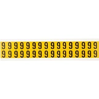 Brady 1520 9,  15 Series Number & Letter Card, 3/4" Height x 9/16" Width, Black on Yellow, Legend "9"  (32 per Card)