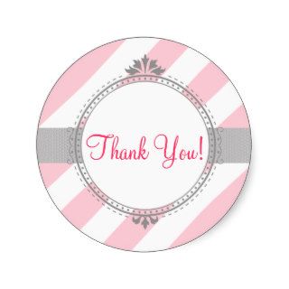 Thank You Stickers, Baby Shower, pink, gray   774