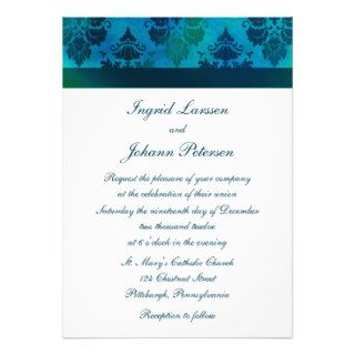 Damask Tropical Blue Wedding Invitations