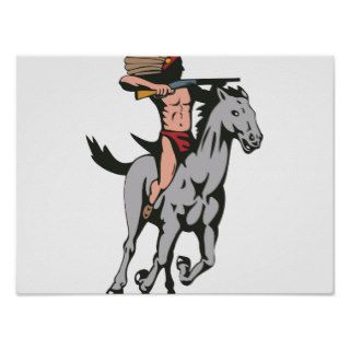 Native American Indian Riding Horse Posters