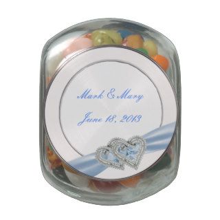 Custom Hearts Ice Blue Ribbon Wedding Candy Jar Glass Candy Jar