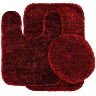Garland Rug Traditional Chili Pepper Red 21 in. x 34 in. Washable Bathroom 3 Piece Rug Set DEC 3PC 04