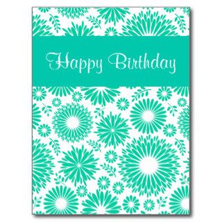 Vintage floral turquoise Happy Birthday Postcard