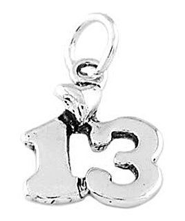 Sterling Silver Number Thirteen with Puff Heart Teenager Charm Jewelry