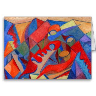 Abstract Art Card Original done in Colored Pencils