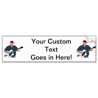 Guitar Player Painting Semi Hollow Red Hat Blue Sh Bumper Stickers