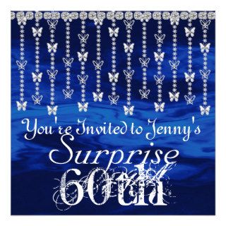 60th Surprise Birthday Butterfly BLUE Invitation