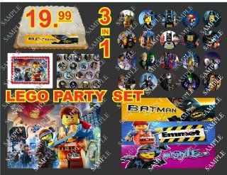 The Lego Movie Edible Image Cake Topper Set / Batman Edible Party Set for Kids 3 in 1 ,24 Pieces,includes 1 1/4 Cake Sheet, 1 Sheet of 3 Strips, and 20 Pre Cut Edible Cupcake or Cookie Wafer Discs Actual Cake and Cupcake/cookies Sold Separately, These Ar