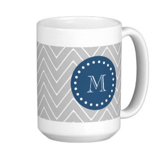 Navy Blue, Gray Chevron Pattern  Your Monogram Mugs