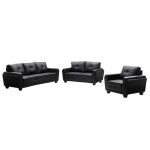 HomeSullivan Black Faux Leather Sofa, Loveseat and Chair Set DISCONTINUED 409701BLK[3PC]