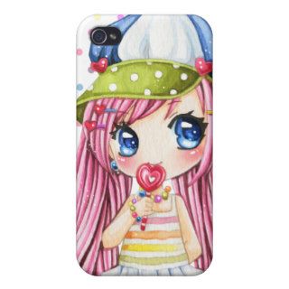 Cute pink haired girl on colorful polka dots iPhone 4/4S cover