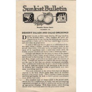 Sunkist Bulletin Dessert Salads and Salad Dressings (Domestic Science Lesson Number 30) California Fruit Growers Exchange Books