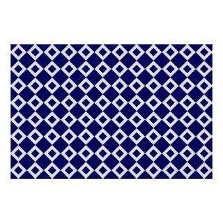 Navy and White Diamond Pattern Poster