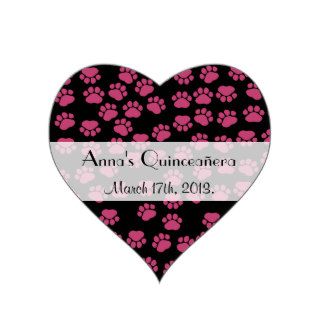 Quinceanera Dog Paws Traces Paw prints Pink, Black Heart Sticker