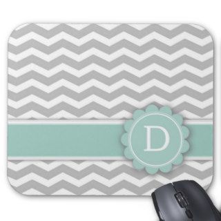 Letter D Mint Monogram Grey Chevron Mouse Pad