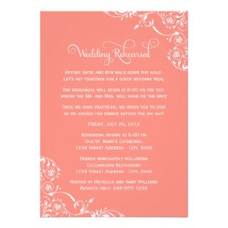Wedding Rehearsal and Dinner Invitations  Coral