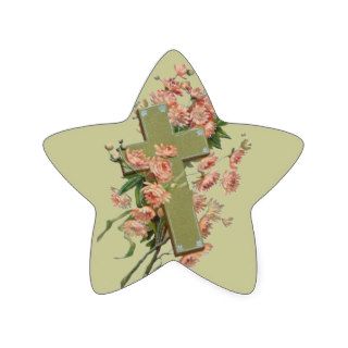 Green Cross With Pink Flowers Stickers