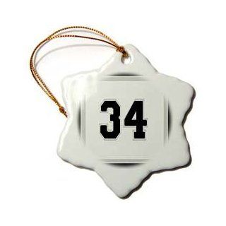 orn_33701_1 777images Popular Sports Colors and Numbers   Number 34 in black trimmed in silver on a white background. Outer trim is silver, black   Ornaments   3 inch Snowflake Porcelain Ornament   Decorative Hanging Ornaments