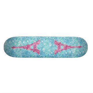 Girly Pink Eiffel Tower Trendy Teal Glitter Photo Skate Board