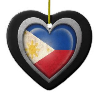 Filipino Metal Heart Flag with Metal Effect Christmas Tree Ornament