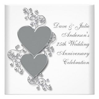Silver Hearts 25th Wedding Anniversary Party Invitation