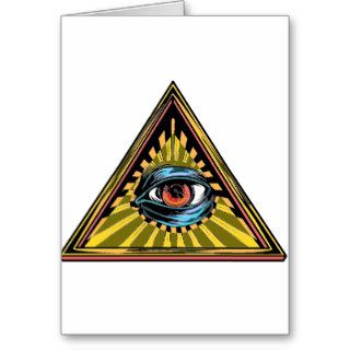 Triangle yellow with eye Eye of Providence Greeting Cards