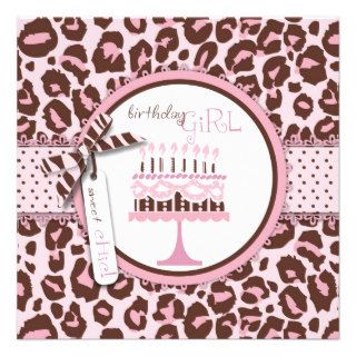 Cheetah Print & Birthday Cake Personalized Invitations