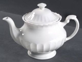 J & G Meakin Classic White Teapot & Lid, Fine China Dinnerware   All White, Ribb