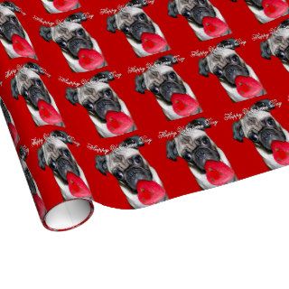 Valentine's pug dog gift wrap paper