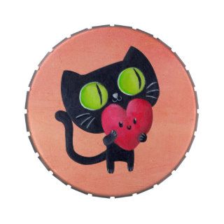 Romantic Cat hugging Red Cute Heart Jelly Belly Tins