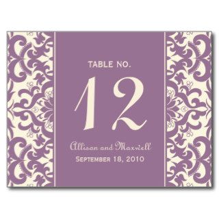 Table Number Card  Violet Purple Damask Postcard