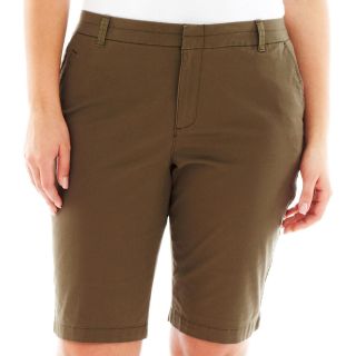 Twill Bermuda Shorts   Plus, Green, Womens
