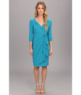 Adrianna Papell 3/4 Sleeve Lap Over Dress Womens Dress (Blue)