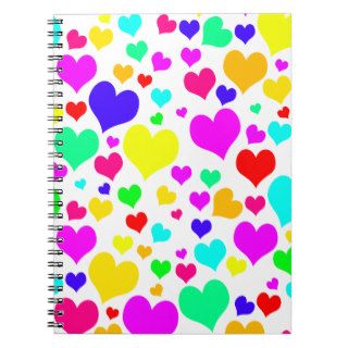 Bright Neon Rainbow Girly Cute Love Hearts Pattern Spiral Note Books