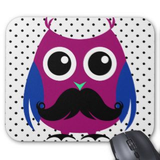 Retro Funny Owl with Handlebar Mustache Mouse Pads