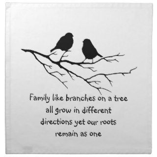 Family like branches on a tree Saying with Birds Printed Napkin